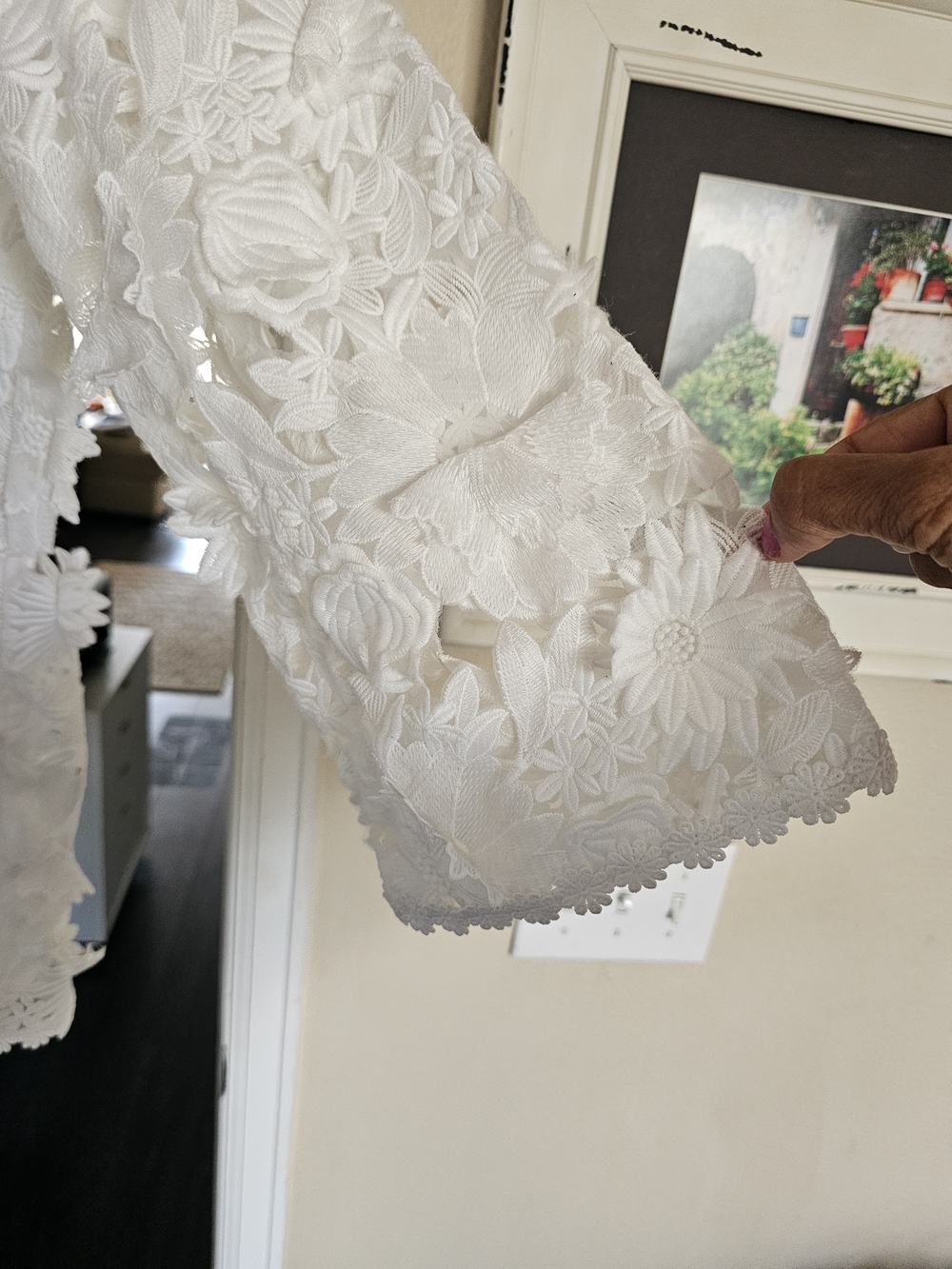 White 3D Floral Lace Openwork Mini Dress - Picture 4 of 5